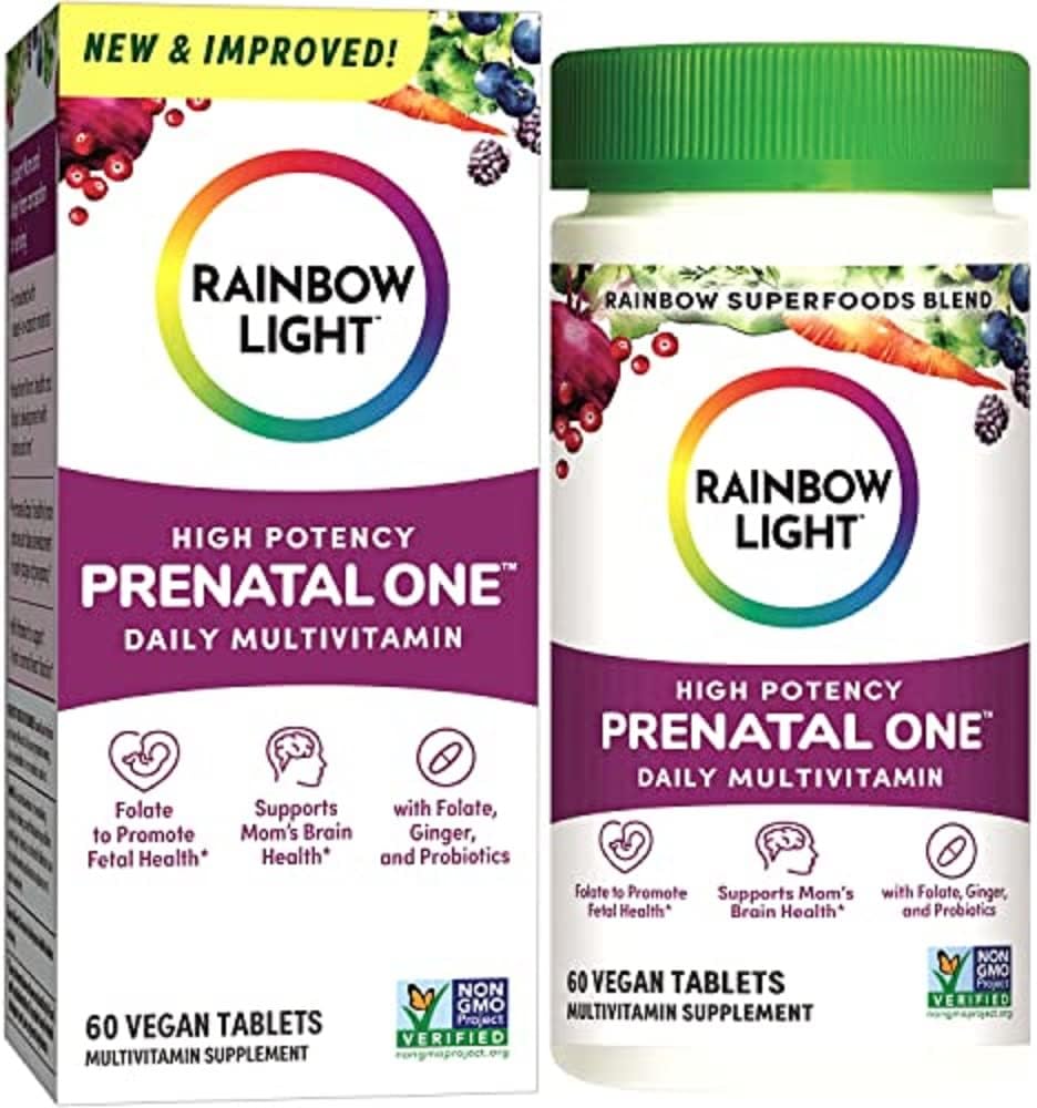 High-Potency Rainbow Light Prenatal Multivitamin - Supports Mom & Baby, Vegan, 60 Count
