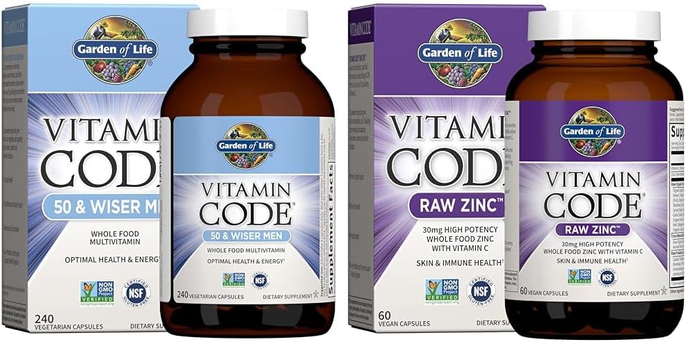 High Potency Raw Zinc and Vitamin C Multimineral Supplement for Men Over 50 - Garden of Life Vitamin Code 50 with 30mg Zinc