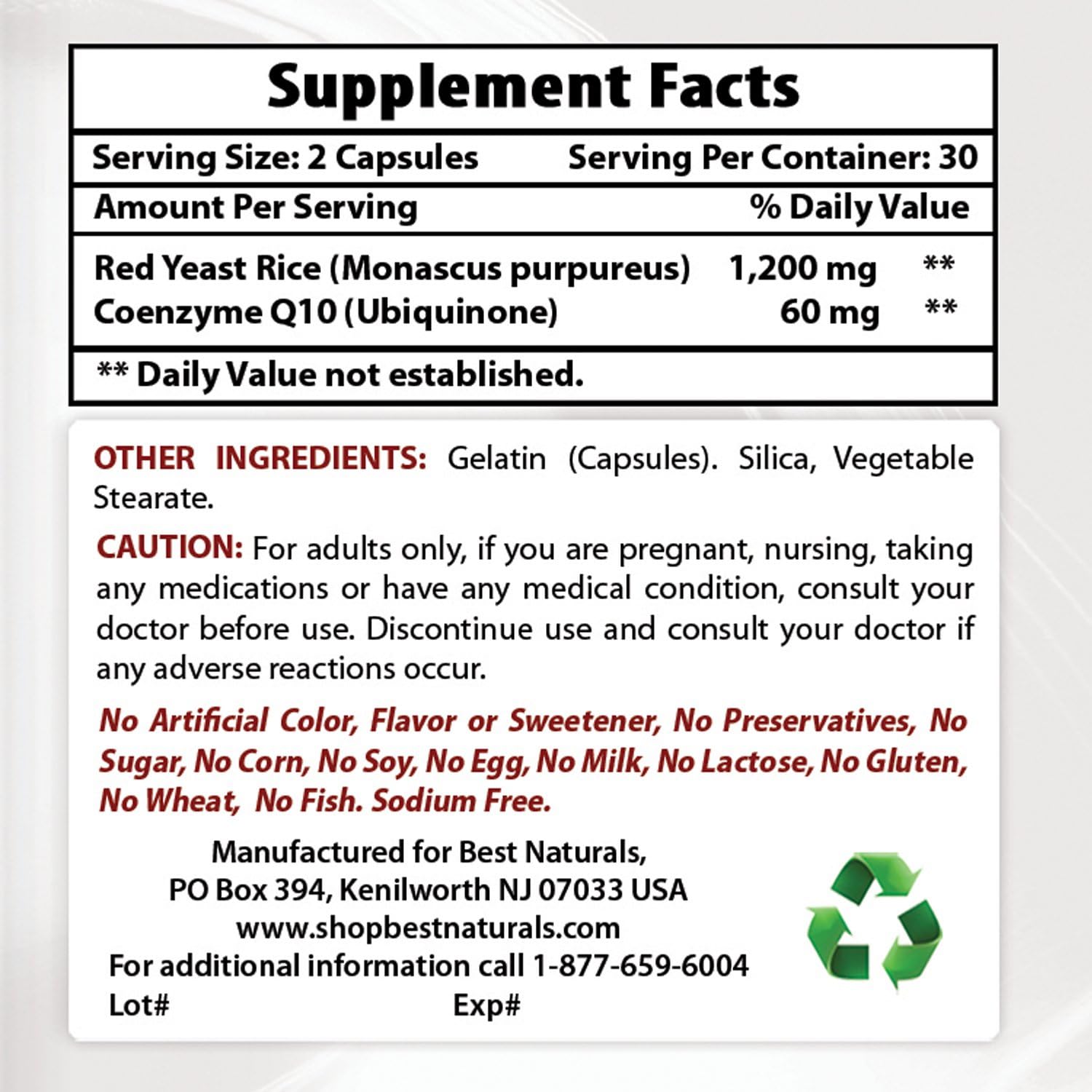 High Potency Red Yeast Rice with COQ10, Turmeric Curcumin & Bioperine - 1500mg/Serving