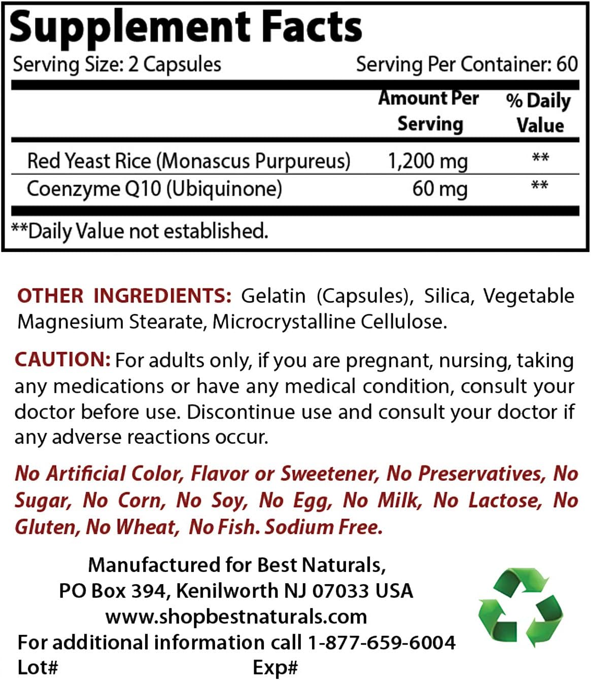 High Potency Red Yeast Rice with CoQ10, Turmeric Curcumin, and Bioperine - 1500mg/Serving