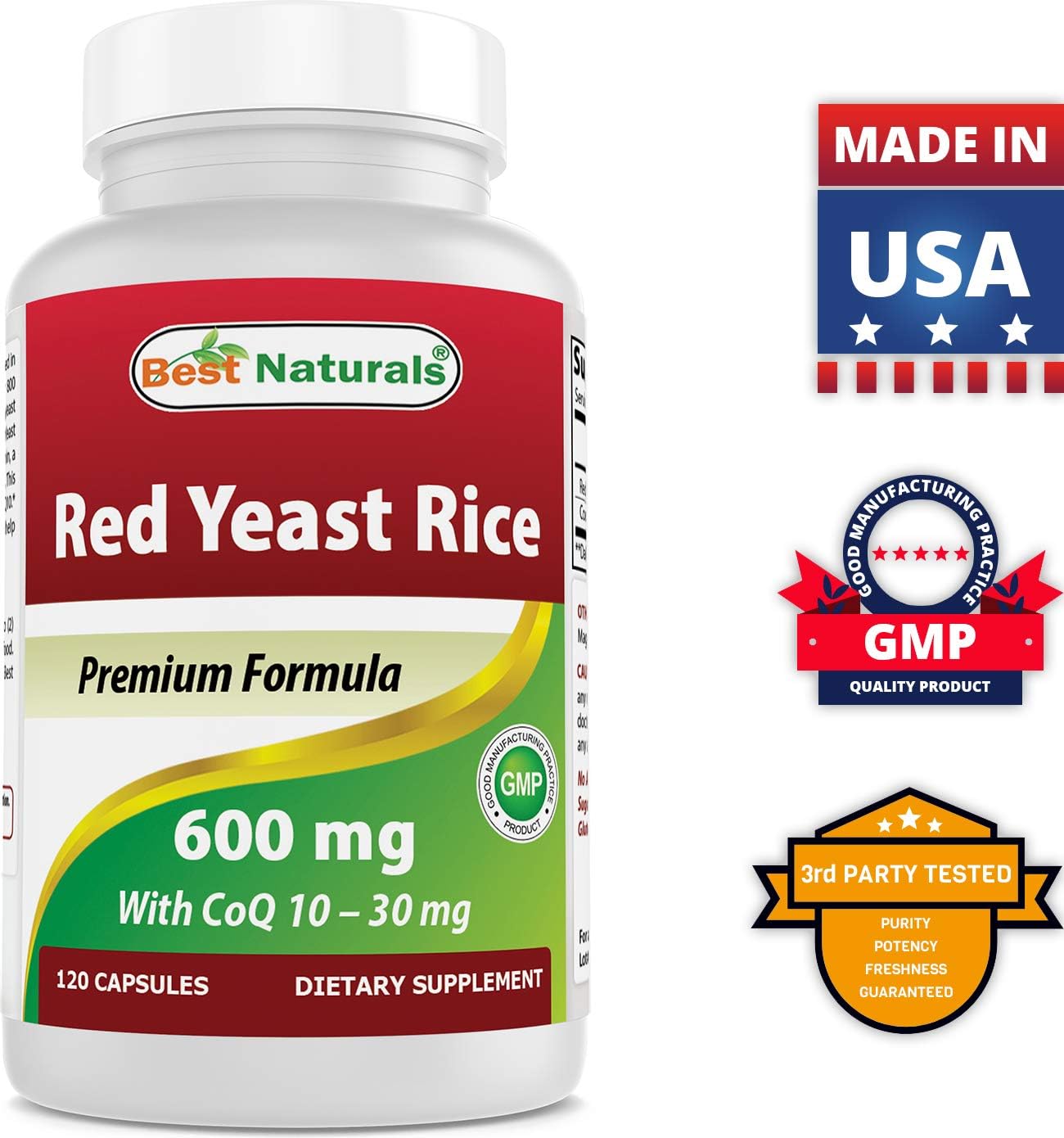 High Potency Red Yeast Rice with CoQ10, Turmeric Curcumin, and Bioperine - 1500mg/Serving