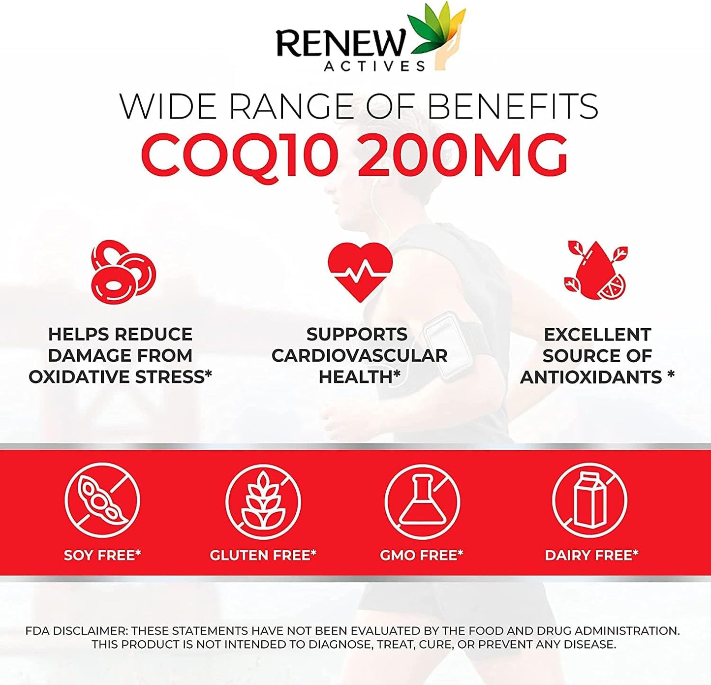 High Potency Renew Actives CoQ10 Ubiquinone Supplement: 200mg for Cardiovascular Health, Migraine Relief, Immune System Boost & Energy - Antioxidant Support - 60 Capsules