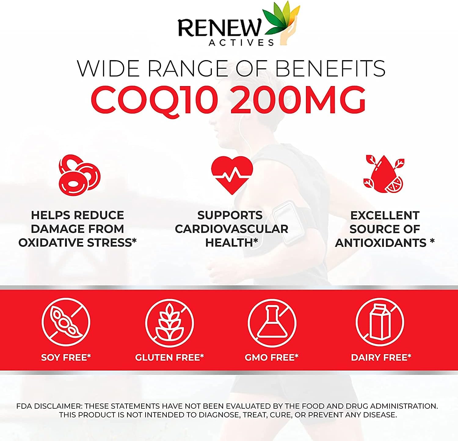 High Potency Renew Actives CoQ10 Ubiquinone Supplement: 200mg for Cardiovascular Health, Migraine Relief, Immune System Boost & Energy - Antioxidant Support - 60 Capsules