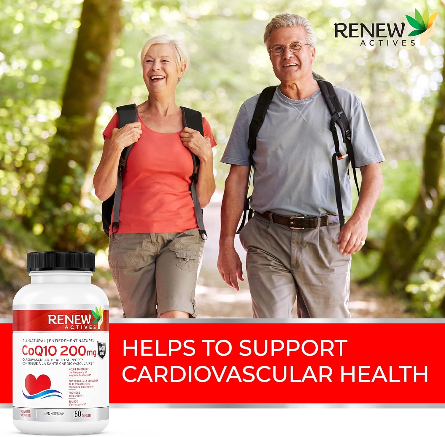 High Potency Renew Actives CoQ10 Ubiquinone Supplement: 200mg for Cardiovascular Health, Migraine Relief, Immune System Boost & Energy - Antioxidant Support - 60 Capsules