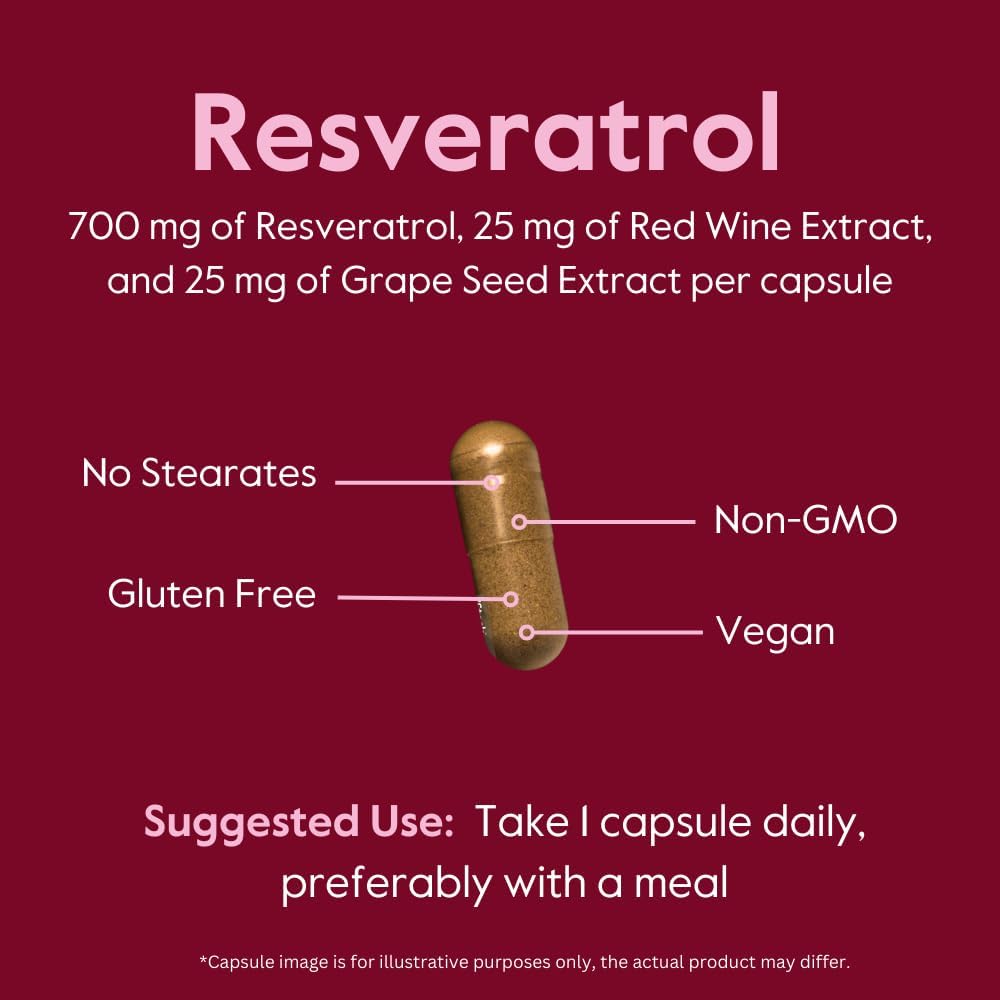 High Potency Resveratrol 700mg Capsules with Red Wine & Grape Seed Extracts - 120 Vegetarian Capsules - Vegan, Non GMO, Gluten Free - Standardized to 50% TransResveratrol - No Stearates