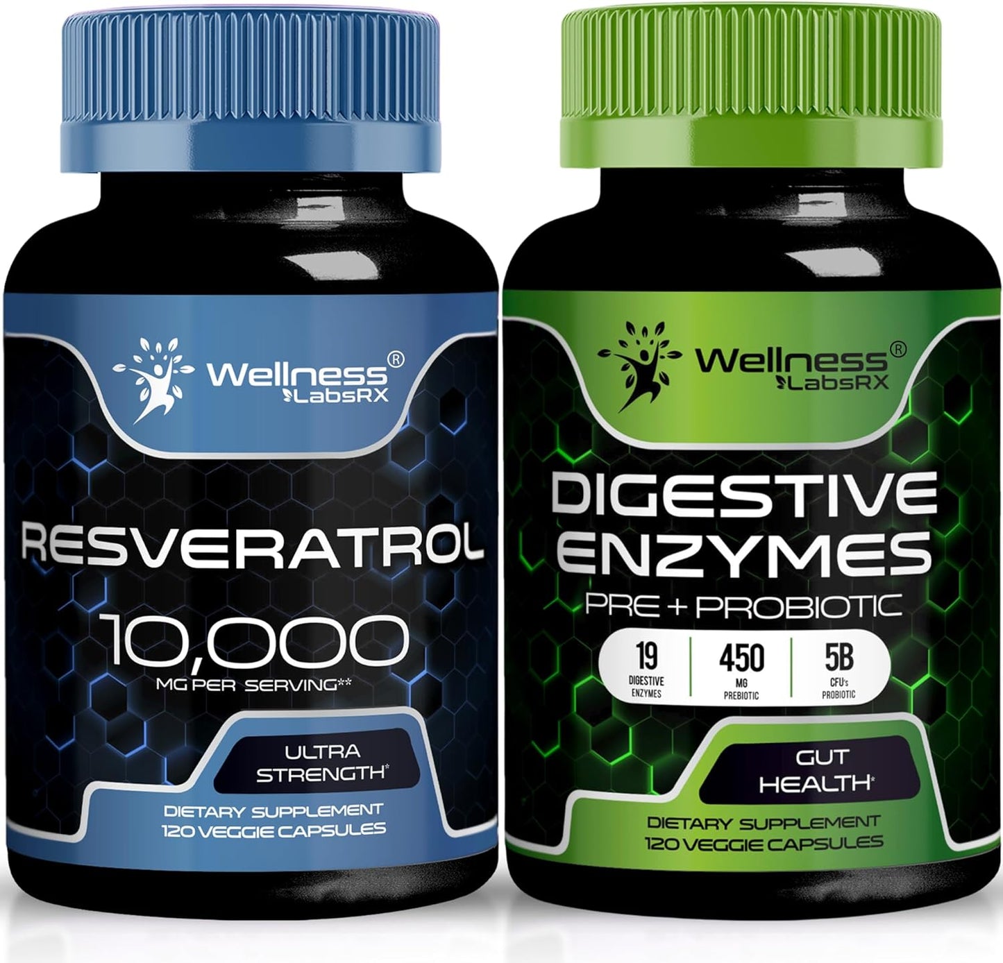 High Potency Resveratrol Capsules with Digestive Enzymes for Optimal Absorption - 10,000mg Resveratrol & 450mg Enzymes