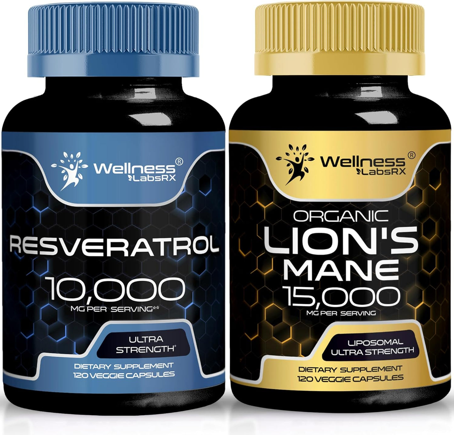 High Potency Resveratrol Capsules with Lions Mane - 10000mg Supplement for Enhanced Health