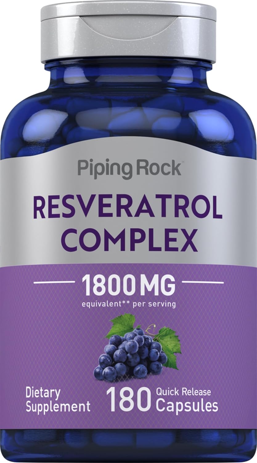 High Potency Resveratrol Complex 1800 mg Capsules with Grape Seed Extract | Non-GMO, Gluten Free - 180 Count