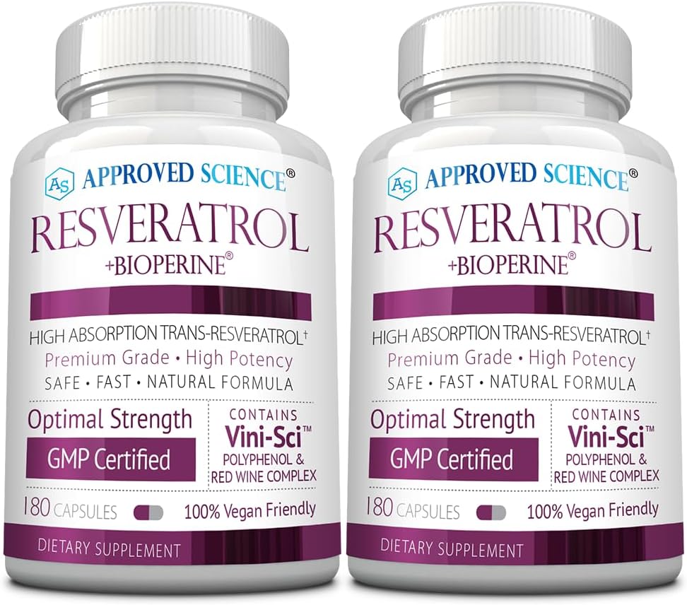High Potency Resveratrol Supplement - 1000mg Trans Resveratrol, 250mg Polyphenol, 98% Purity - Includes Bioperine - 380 Vegan Capsules - 2 Bottles