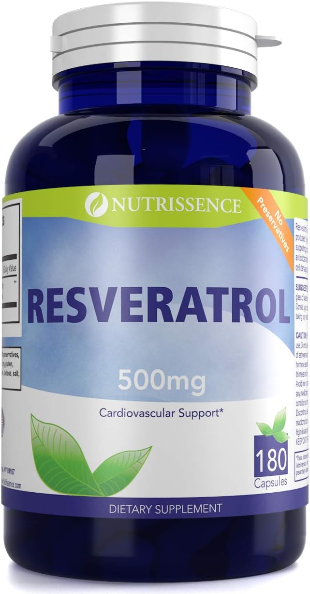 High Potency Resveratrol Supplement - 180 Capsules - Nutrissence - 90 Servings of 1000mg or 60 Servings of 1500mg