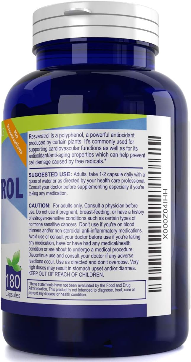 High Potency Resveratrol Supplement - 180 Capsules - Nutrissence - 90 Servings of 1000mg or 60 Servings of 1500mg