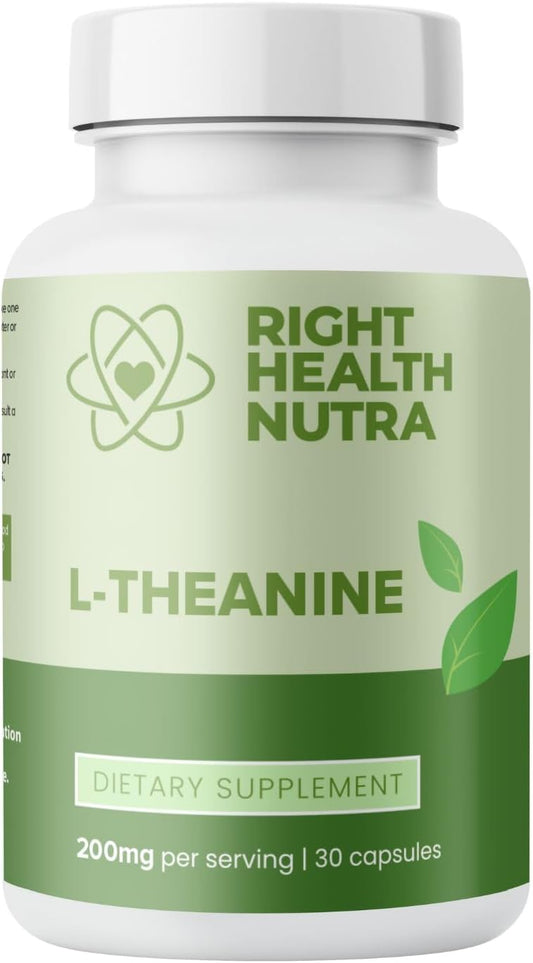 High Potency Right Health Nutra L-Theanine Capsules - 200mg, 30 Count - Premium L Theanine Supplement with Double Strength Formula