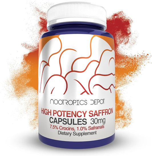 High Potency Saffron Extract Capsules | 30mg | 7.5% Crocins, 1% Safranals | Crocus sativus | 180 ct
