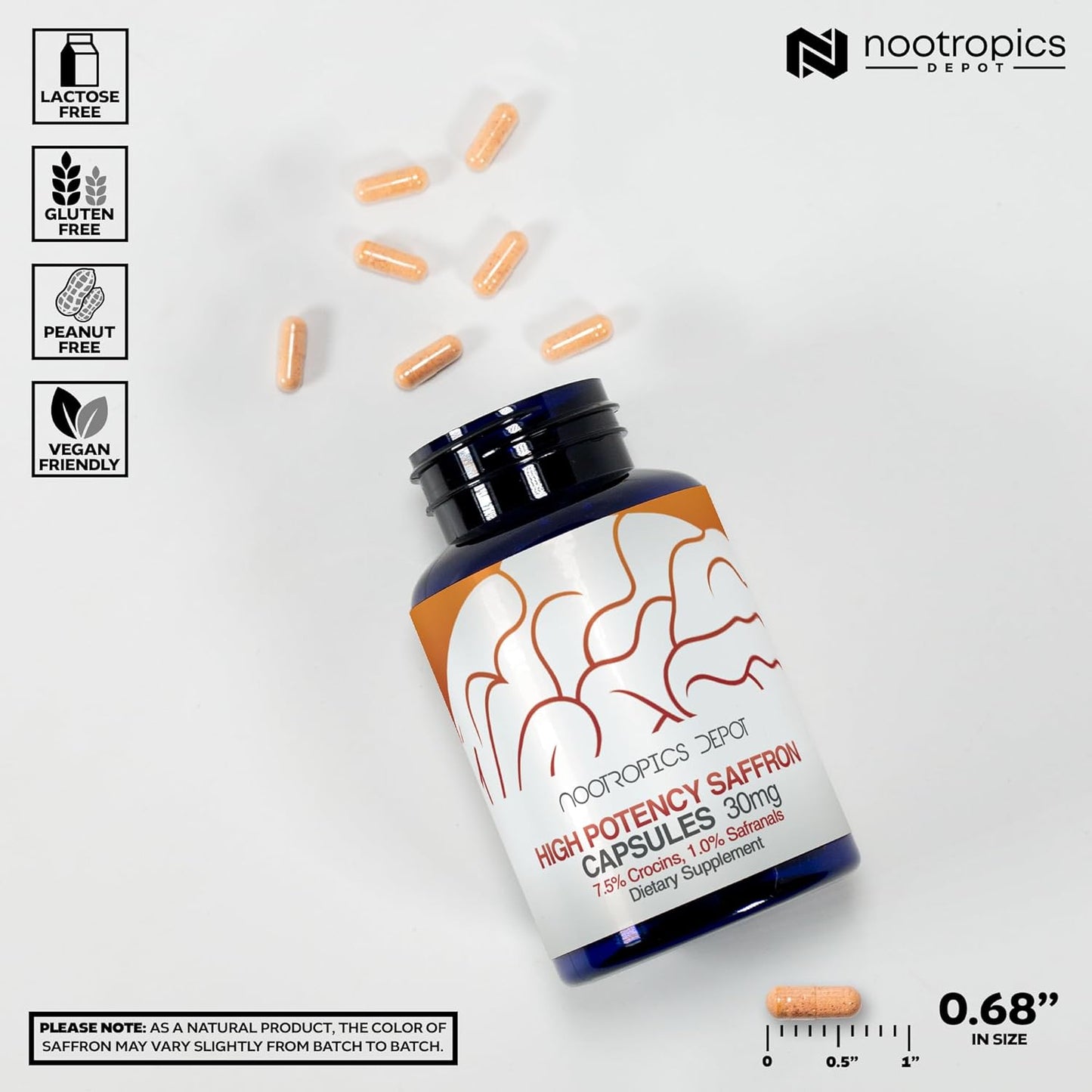 High Potency Saffron Extract Capsules | 30mg | 7.5% Crocins, 1% Safranals | Crocus sativus | 180 ct