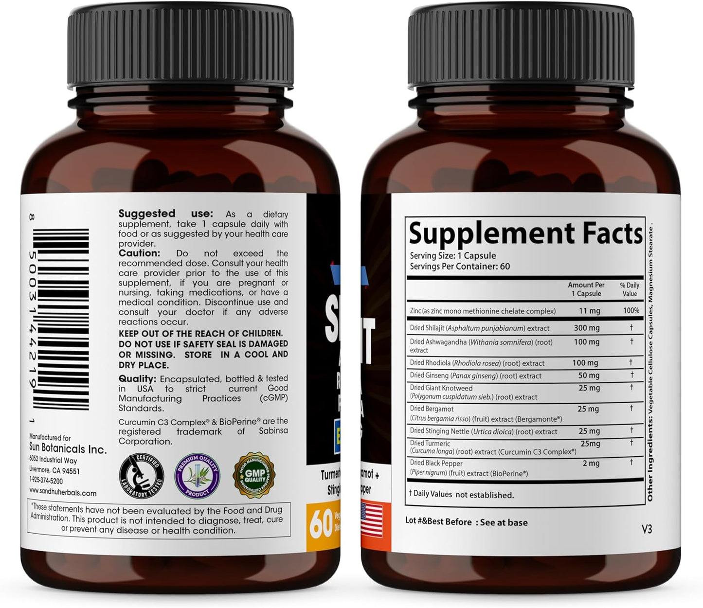 High Potency SANDHUHERBALS Shilajit Capsules with Ashwagandha for Energy & Stamina | 120 Himalayan Pills for Men & Women | Enhanced Absorption | Sea Moss Combo for Extra Power