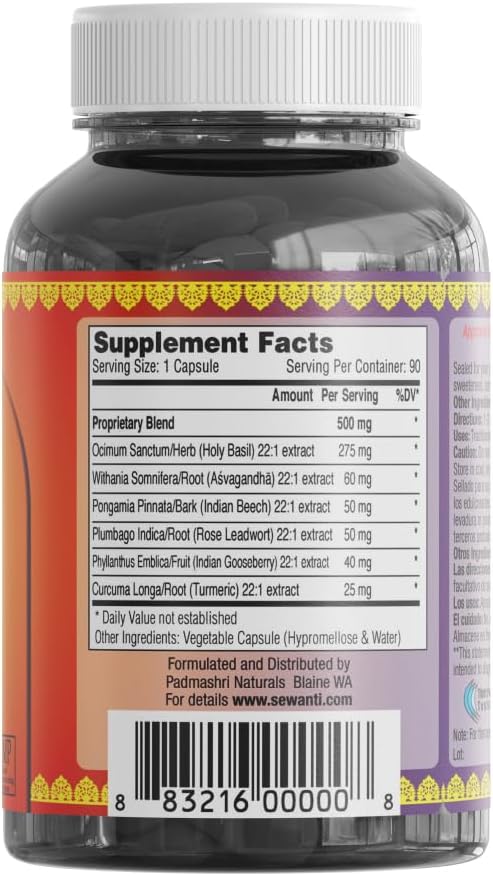 High Potency Sewanti Holy Basil Plus Ayurvedic Series 22:1 Extract Immune Booster Formula - 90 Vegan Capsules