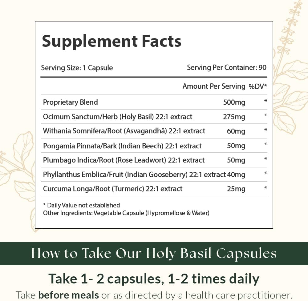 High Potency Sewanti Holy Basil Plus Ayurvedic Series 22:1 Extract Immune Booster Formula - 90 Vegan Capsules