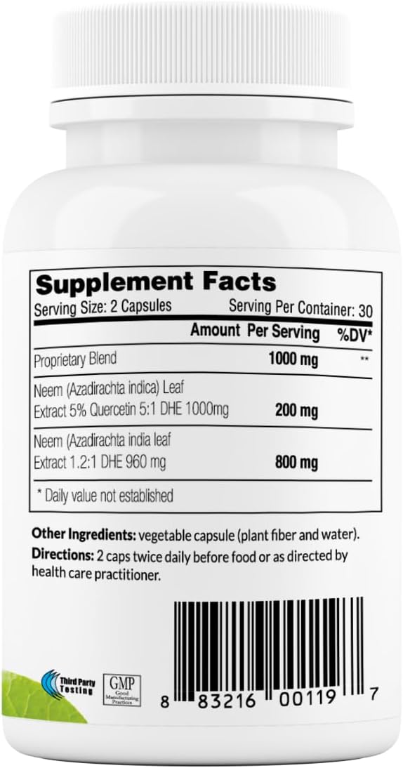 High Potency Sewanti Neem Capsules for Skin Health, Immune Support & Digestive Balance - 500mg Herbal Supplement