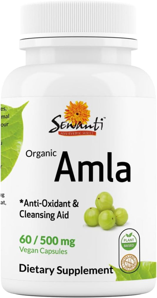 High Potency Sewanti Organic Amla Dietary Supplement Capsules - Natural Antioxidant with Vitamin C Boost - 60 Vegan Extract Capsules, 500mg