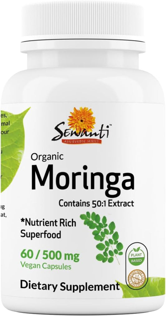High Potency Sewanti Organic Moringa Capsules for Immune System Boost - Natural Superfood Detox Support - 60 Capsules