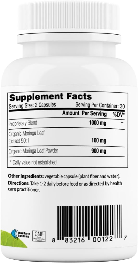 High Potency Sewanti Organic Moringa Capsules for Immune System Boost - Natural Superfood Detox Support - 60 Capsules