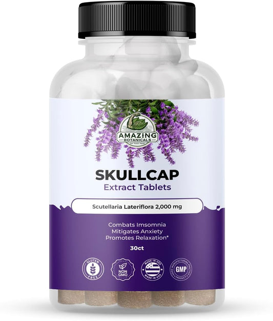 High Potency Skullcap 10X Extract Tablets - 2,000 mg - Herbal Supplement for Relaxation - 30 Tablets