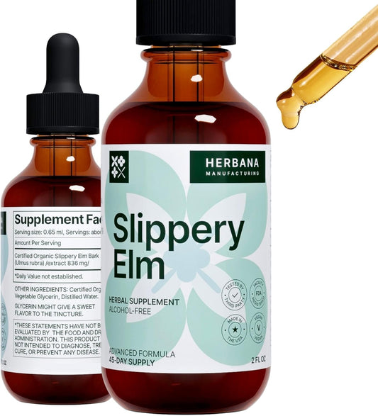 High Potency Slippery Elm Bark Liquid Extract for Gut, Respiratory & Immune Support - Natural Herbal Drops - 2 fl oz - Ulmus Rubra Tincture - 45-Day Supply for Men & Women