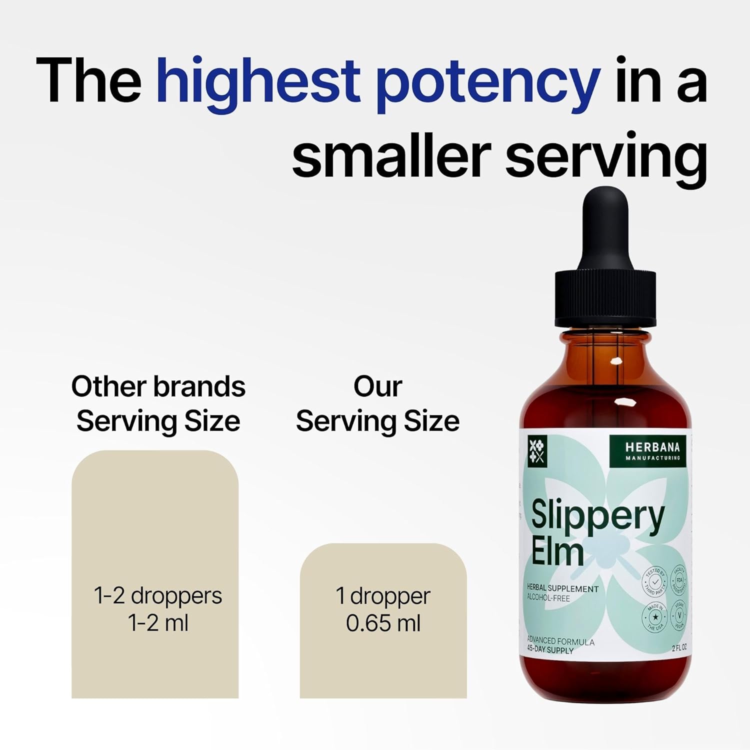 High Potency Slippery Elm Bark Liquid Extract for Gut, Respiratory & Immune Support - Natural Herbal Drops - 2 fl oz - Ulmus Rubra Tincture - 45-Day Supply for Men & Women