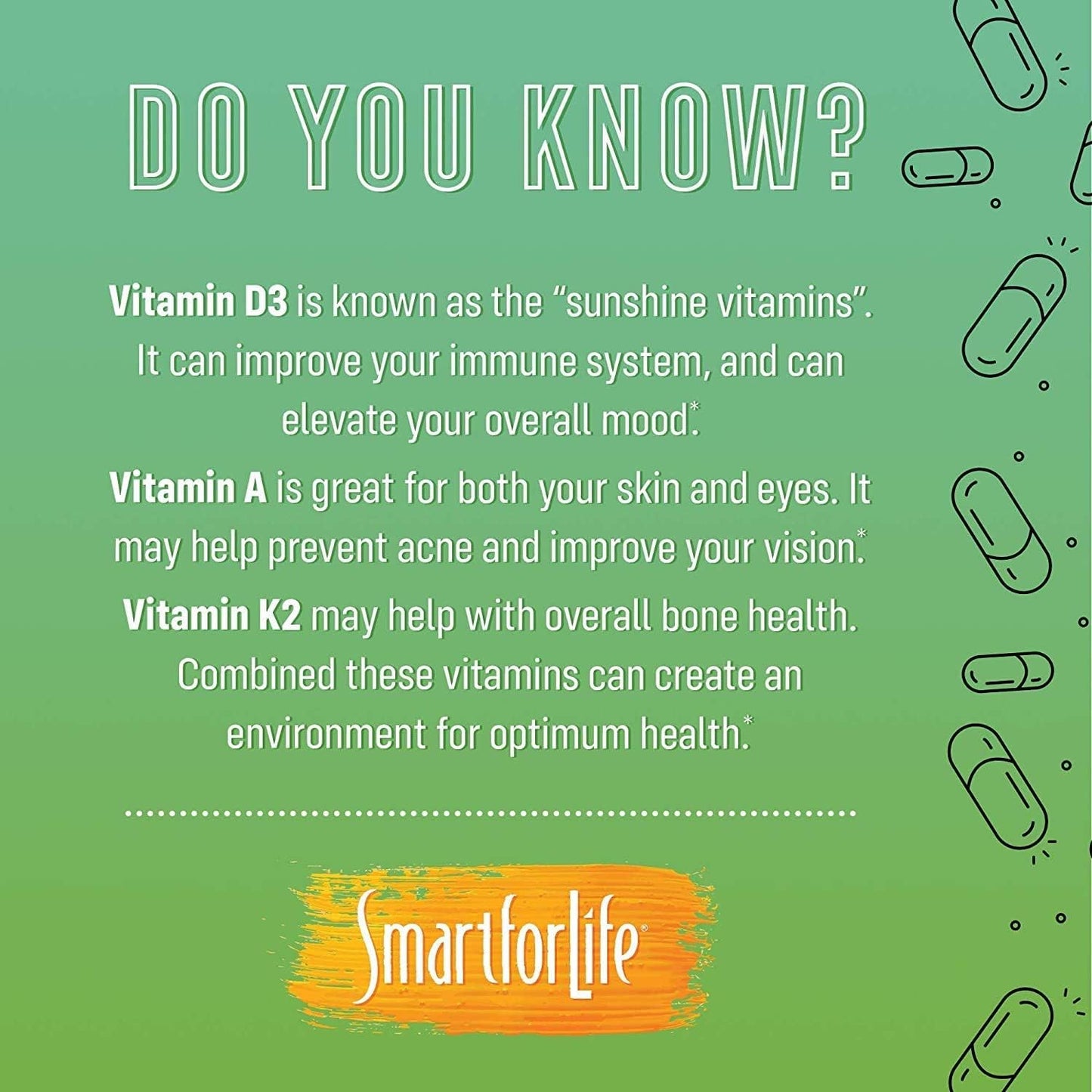 High Potency Smart for Life ADK Vitamins Supplement for Bone and Heart Health - 5,000 IU Vitamin A, 5,000 IU Vitamin D3, 500mcg Vitamin K2
