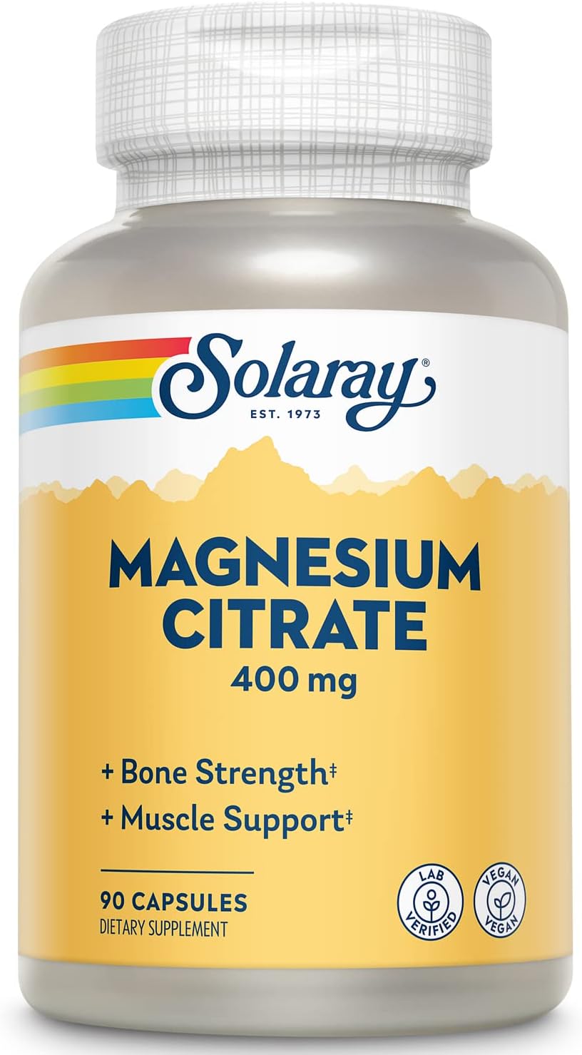 High Potency Solaray Magnesium Citrate Capsules - 90 Count, 400 mg Formula for Muscle & Nerve Support