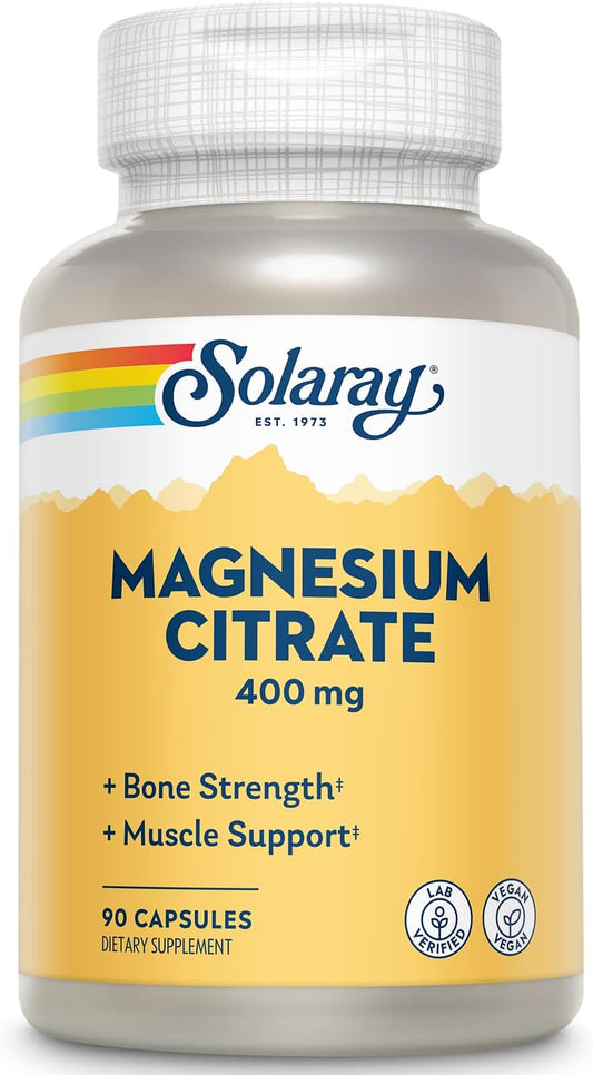 High Potency Solaray Magnesium Citrate Capsules - 90 Count, 400 mg Formula for Muscle & Nerve Support