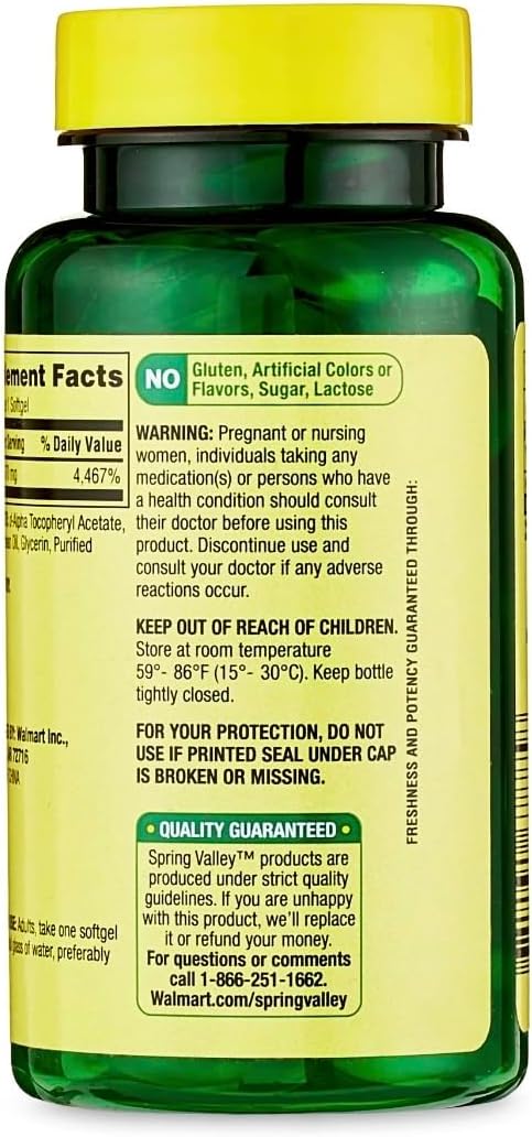 High Potency Spring Valley Vitamin E D-Alpha Softgels, 670mg (1,000IU), 60ct