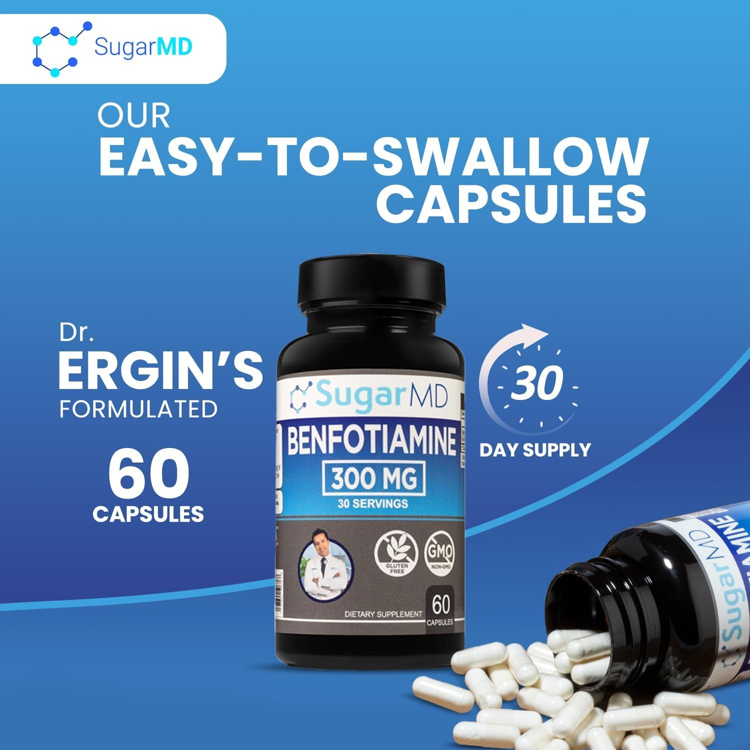 High Potency SugarMD Benfotiamine Capsules - 300 MG Supplement for Blood Sugar Support