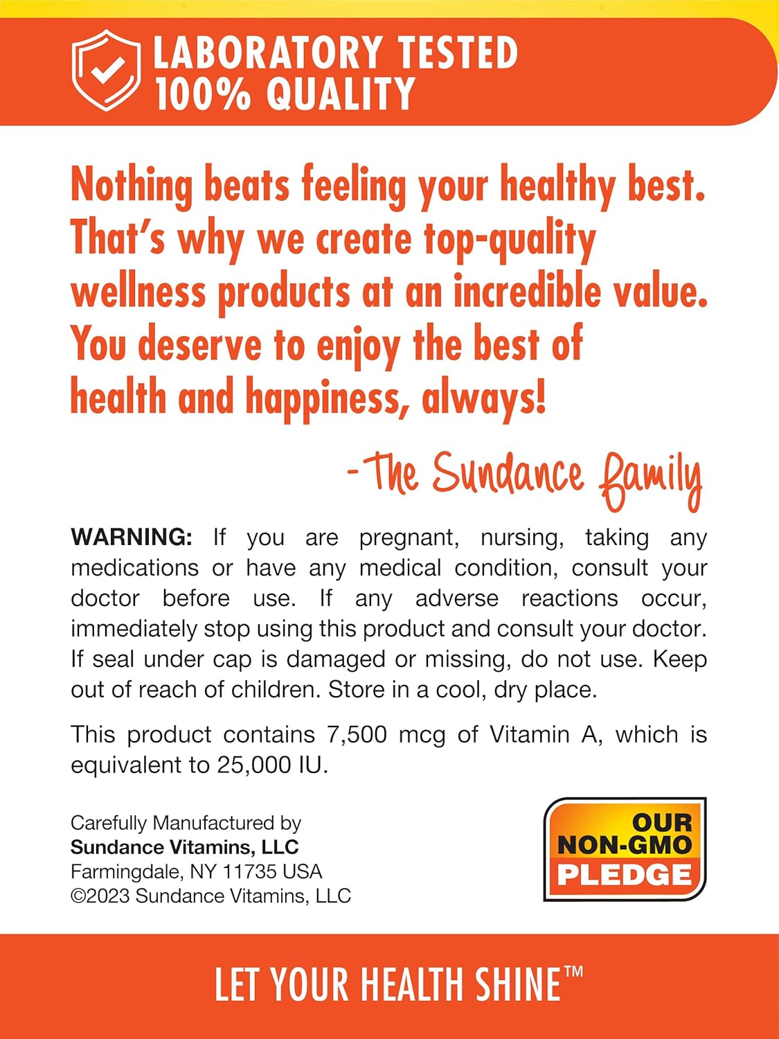 High Potency Sundance Beta Carotene Softgels - 7500mcg Provitamin A - Non-GMO & Gluten Free - 60 Count