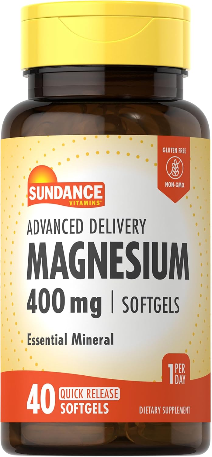 High Potency Sundance Magnesium 400mg Softgels - 40 Advanced Delivery Capsules for Essential Mineral Support - Non-GMO & Gluten Free