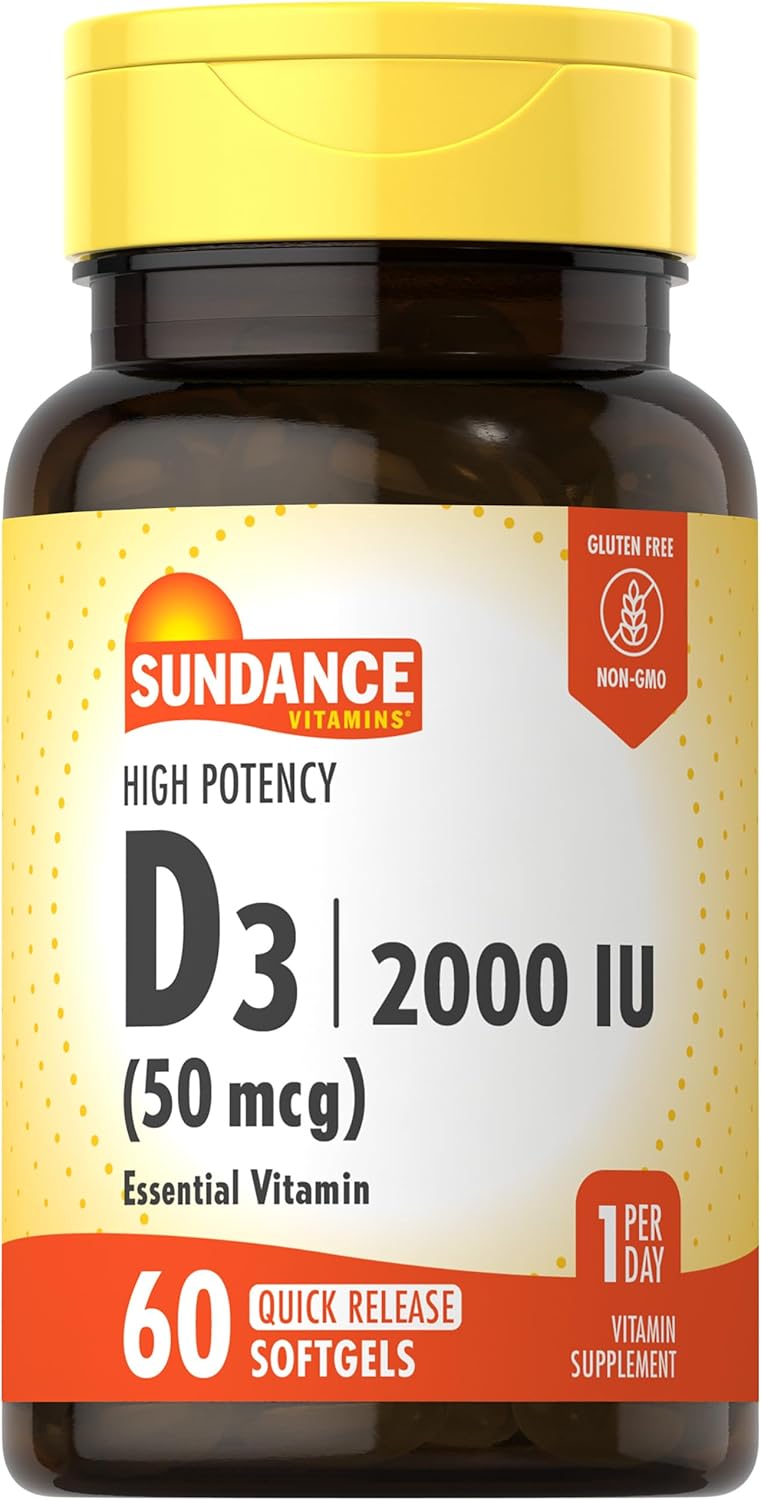 High Potency Sundance Vitamin D3 2000 IU Softgels - 60 Quick Release, Non-GMO & Gluten Free