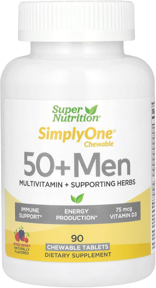 High-Potency SuperNutrition Multi-Vitamin Chewable Tablets for Men 50+ - Wild Berry Flavor - 90 Count, 3 Month Supply