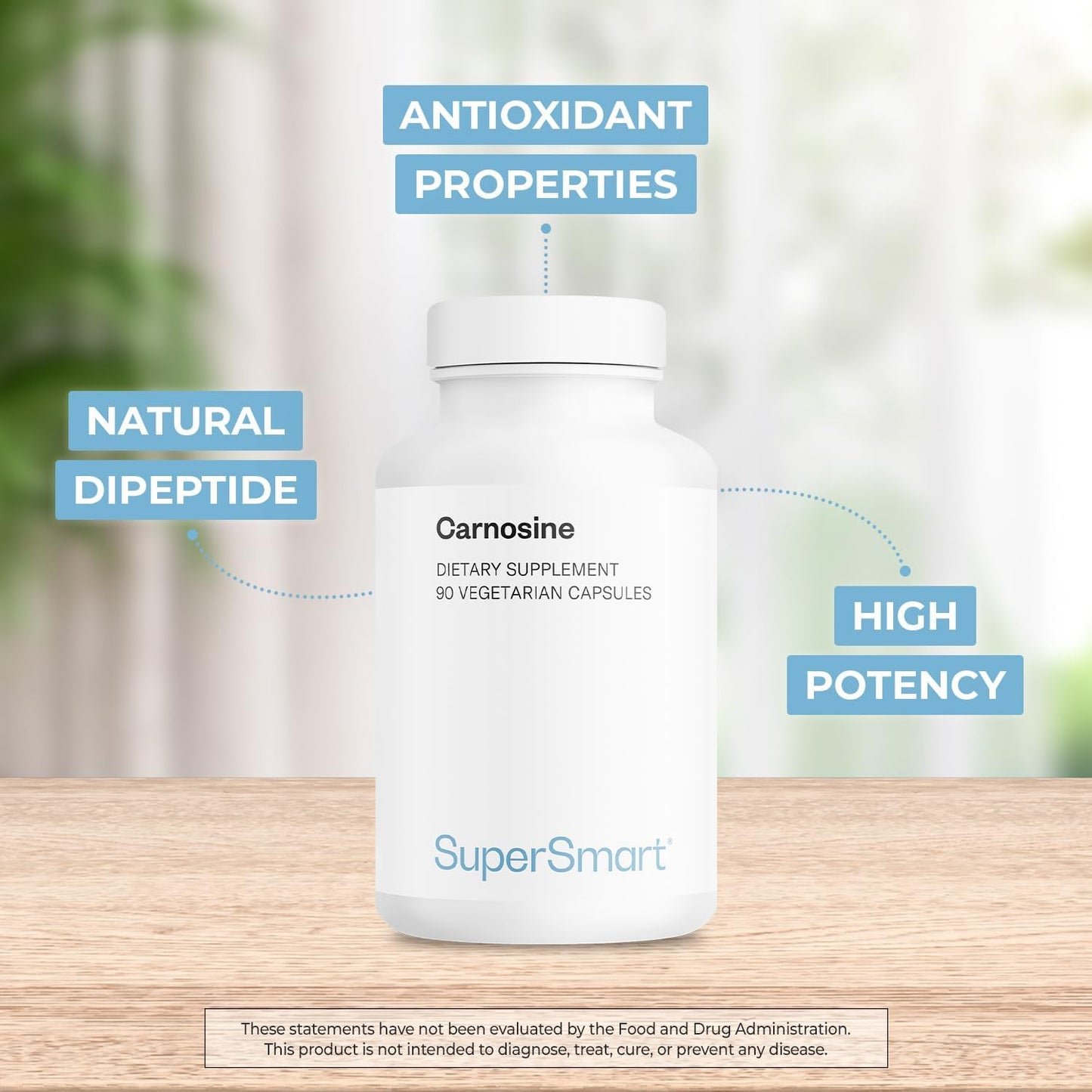 High Potency Supersmart Carnosine Supplement - 1500mg Daily Dipeptide L-Carnosine Capsules - Non-GMO, Vegetarian - 90 Count