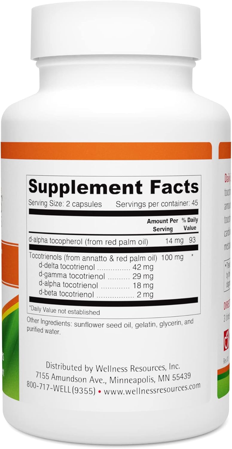 High Potency Tocotrienol Vitamin E Complex for Antioxidant Protection, Natural Source, Non-GMO - 90 Capsules
