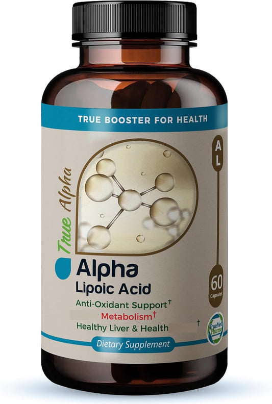 High Potency TRUEMED Alpha Lipoic Acid 600mg - Antioxidant Supplement for Energy, Cellular Health, Immune Support, Skin, Aging, Metabolism - 60 Capsules