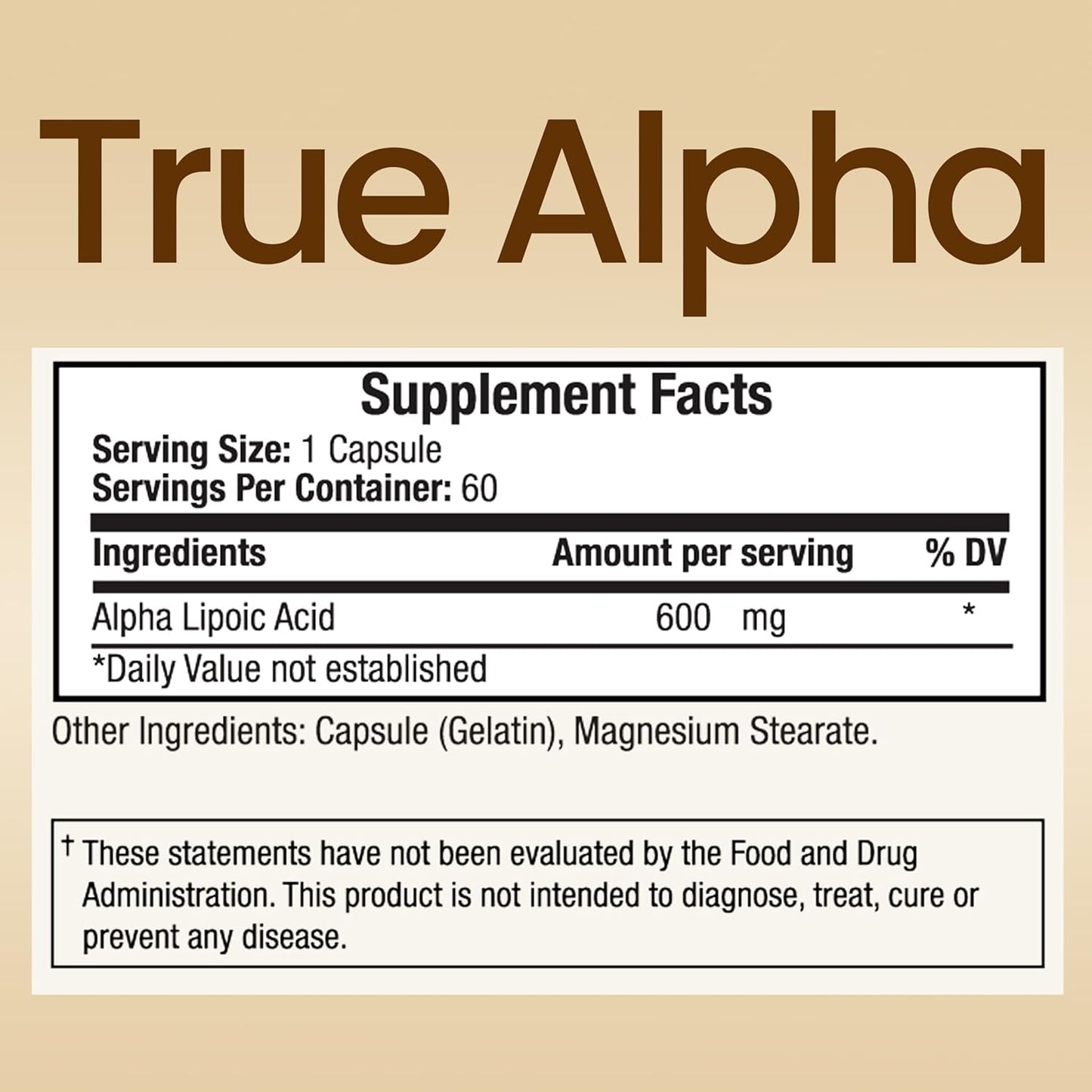 High Potency TRUEMED Alpha Lipoic Acid 600mg - Antioxidant Supplement for Energy, Cellular Health, Immune Support, Skin, Aging, Metabolism - 60 Capsules