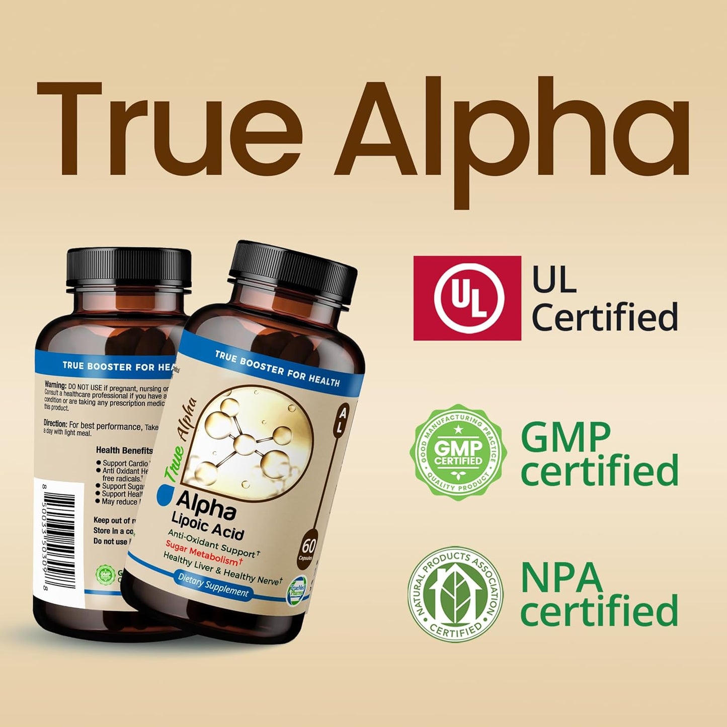 High Potency TRUEMED Alpha Lipoic Acid 600mg - Antioxidant Supplement for Energy, Cellular Health, Immune Support, Skin, Aging, Metabolism - 60 Capsules