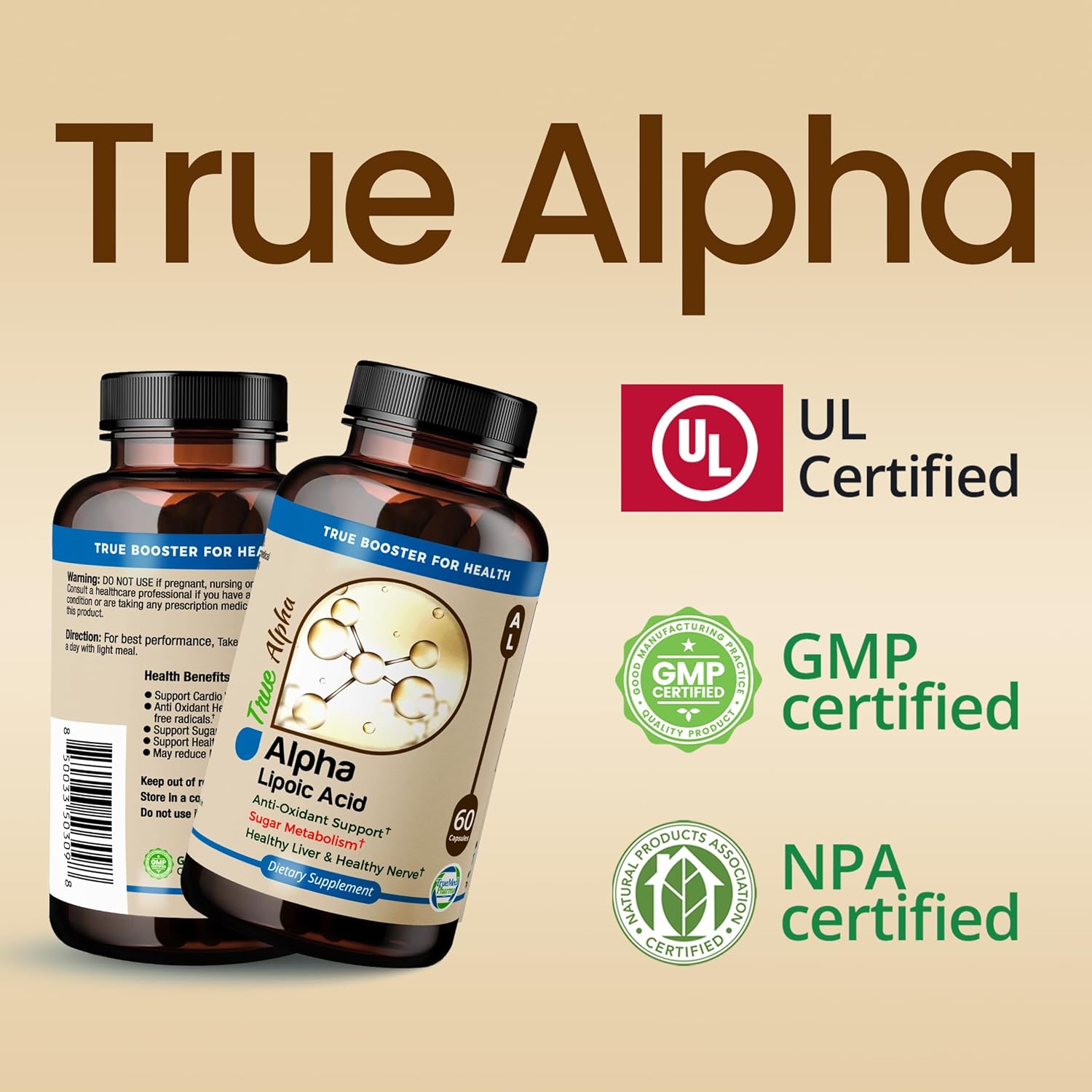 High Potency TRUEMED Alpha Lipoic Acid 600mg - Antioxidant Supplement for Energy, Cellular Health, Immune Support, Skin, Aging, Metabolism - 60 Capsules