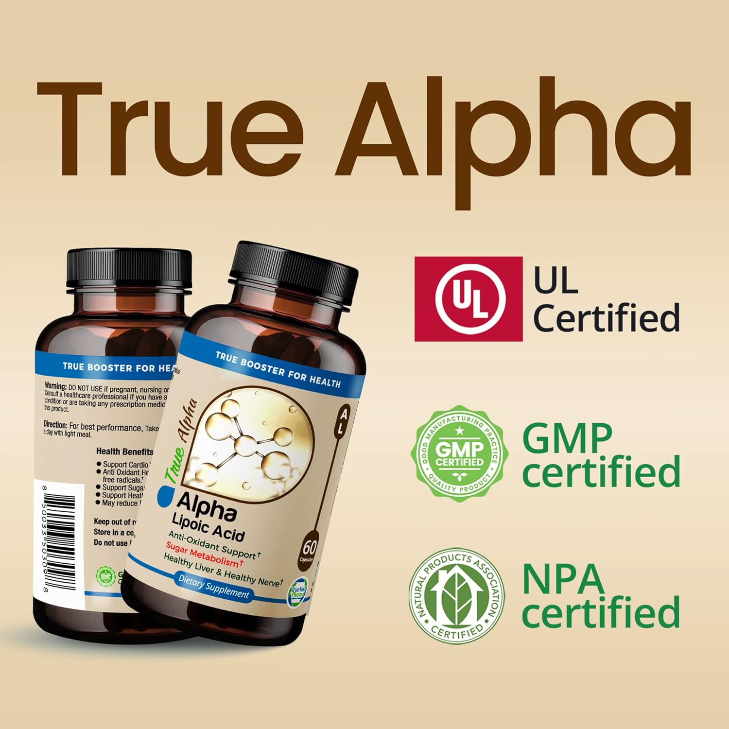 High Potency TRUEMED Alpha Lipoic Acid 600mg - Antioxidant Supplement for Energy, Cellular Health, Immune Support, Skin, Aging, Metabolism - 60 Capsules