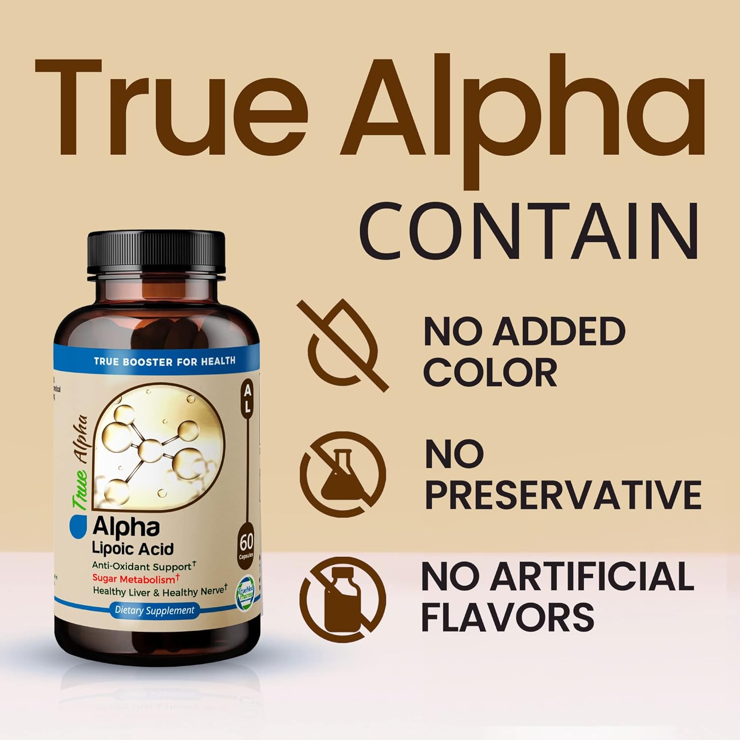 High Potency TRUEMED Alpha Lipoic Acid 600mg - Antioxidant Supplement for Energy, Cellular Health, Immune Support, Skin, Aging, Metabolism - 60 Capsules