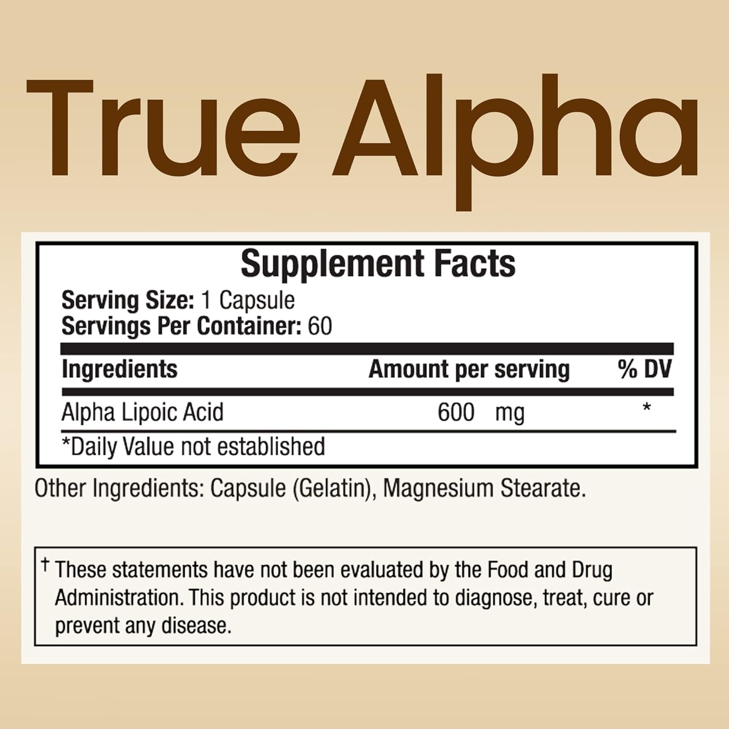 High Potency TRUEMED Alpha Lipoic Acid 600mg - Antioxidant Supplement for Energy, Cellular Health, Immune Support, Skin, Aging, Metabolism - 60 Capsules