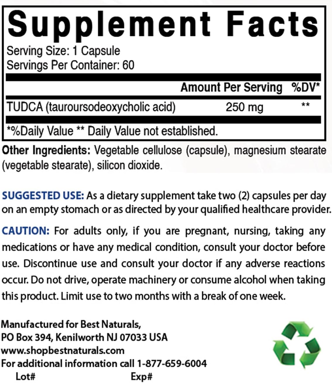 High Potency TUDCA 250mg and NAC 600mg Capsules for Liver Support and Detoxification