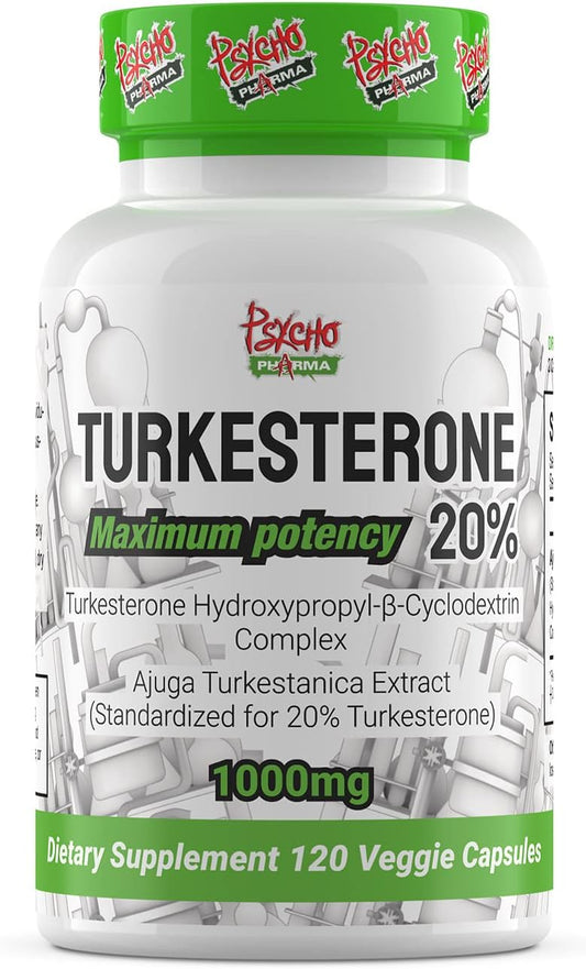 High Potency Turkesterone Supplement with Enhanced Bioavailability - 1000mg (20%) - 120 Capsules (30 Servings)
