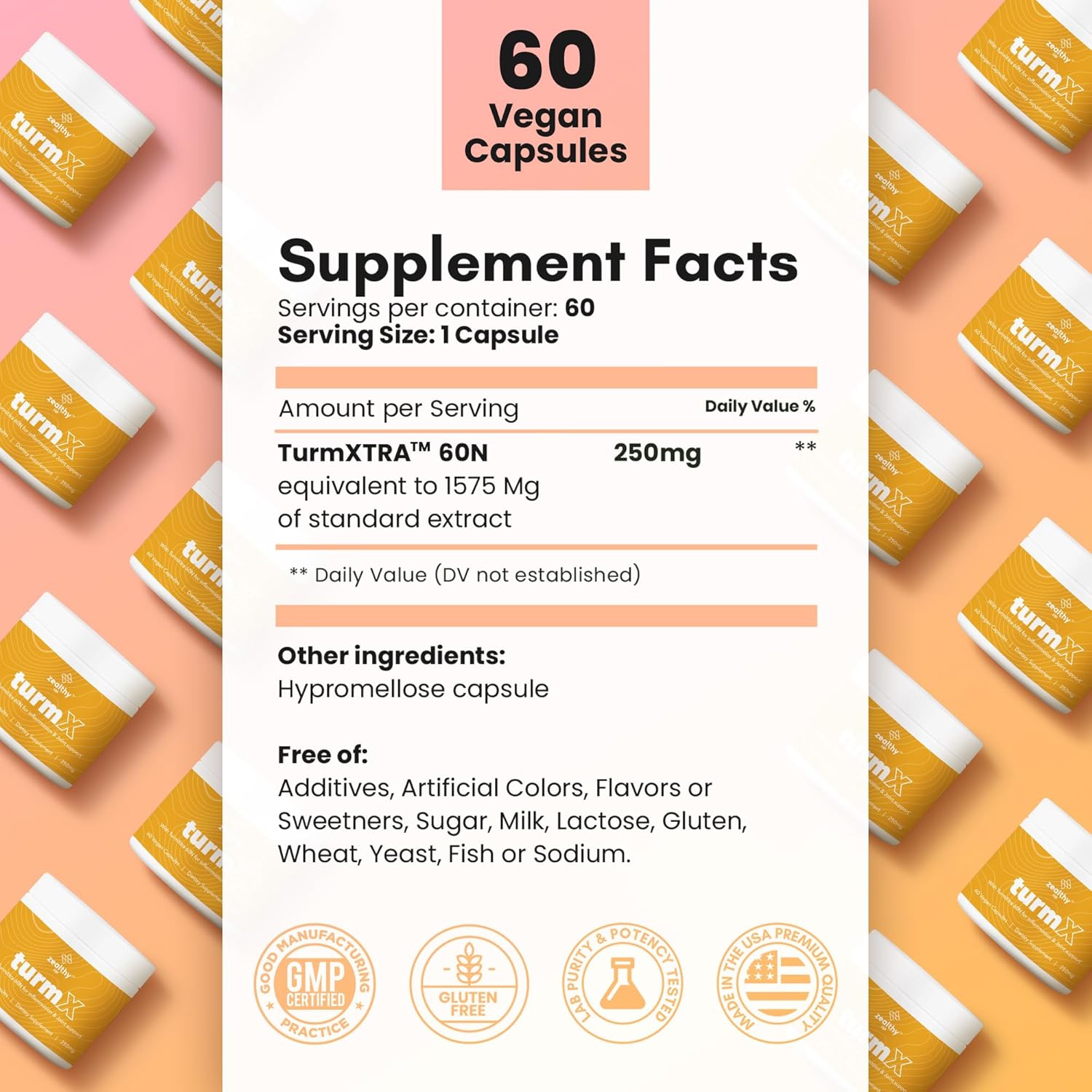 High-Potency Turmeric Capsules for Joint Support - Non-GMO Turmeric Supplements, 250mg per Capsule, Vegan-Friendly - Zealthy Life TurmX Tumeric Capsules