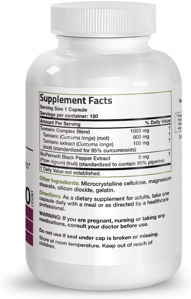 High Potency Turmeric Curcumin with BioPerine for Joint Support + Milk Thistle, Silymarin, Marianum & Dandelion Root - 1000mg